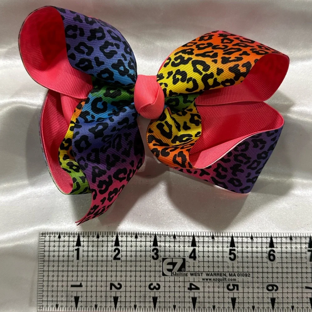Rainbow Leopard Print Hair Bow with Pink Accent- bundle 2+ and save on shipping